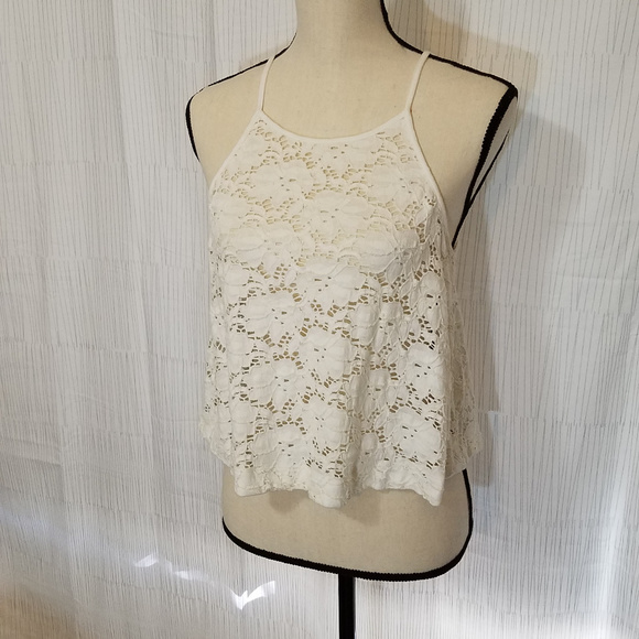 Express Crop Halter Top Women's White Eyelet Lace Sleeveless Size Small - Picture 2 of 5